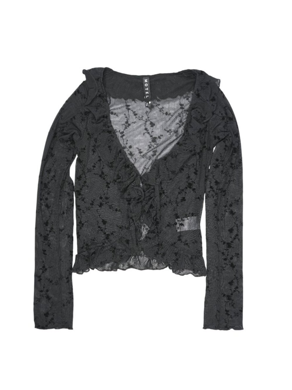 Motel Rocks Noemi Cardigan In Mesh Vine Flower Black